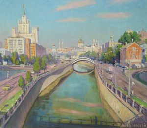 Painting, City landscape - Early morning in Moscow. June
