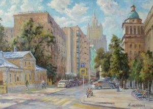 Painting, City landscape - Moscow. Summer. Sivtsev Vrazhek. A.I. Herzen Museum