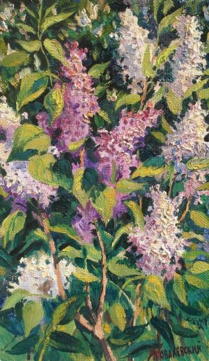 Painting, Realism - Lilac bush. Evening