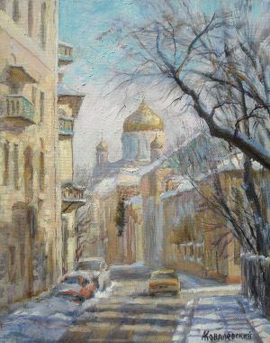 Painting, City landscape - Winter in Gagarin Lane