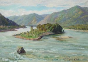 Painting, Landscape - Altai. Elecmonar. View of Katun
