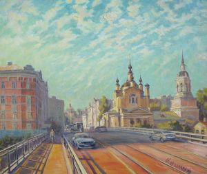 Painting, City landscape - Church of the Intercession of the Blessed Virgin Mary in Krasnoye Selo