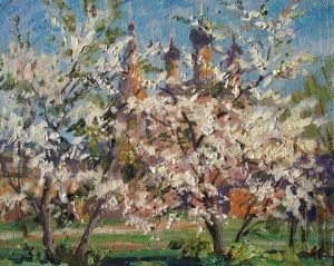 Painting, Realism - Cherry tree on Krutitsky farmstead