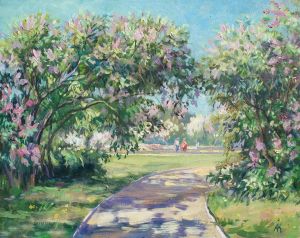 Painting, Landscape - Spring in the Lilac Garden