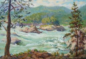 Painting, Realism - Manzherok rapids