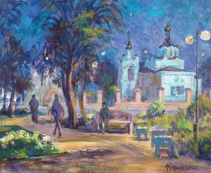 Painting, City landscape - Evening Zvenigorod