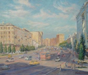 Painting, City landscape - Moscow. Garden ring. Earthen Rampart