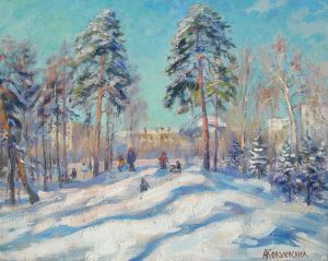 Painting, Landscape - In winter on the slides in the Izmailovo forest