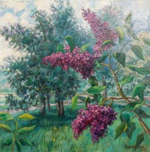 Painting, Realism - Cloudy morning in the Lilac Garden