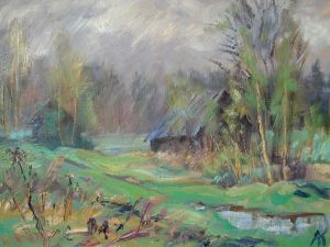 Painting, Landscape - Cloudy morning on Valdai