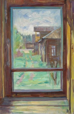 Painting, Landscape - View from the window of the house in Gubarevo