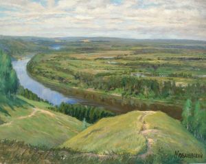 Painting, Realism - View of Klyazma from Bald Mountain