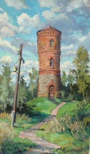 Painting, Realism - Water tower in Firovo