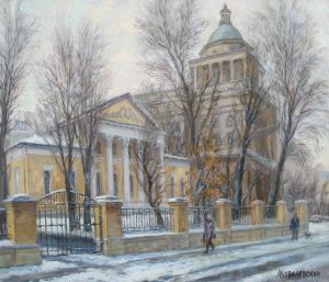 Painting, City landscape - Aksakov&#039;s House and Polyclinic No. 1