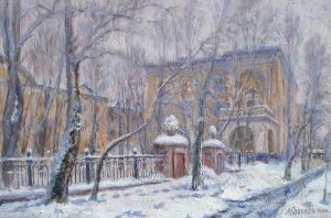 Painting, City landscape - Moscow. Winter. 6th Park Street
