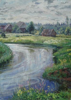 Painting, Landscape - Dull. The river overflowed
