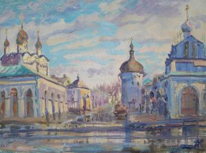 Painting, City landscape - Warm winter in Rostov the Great