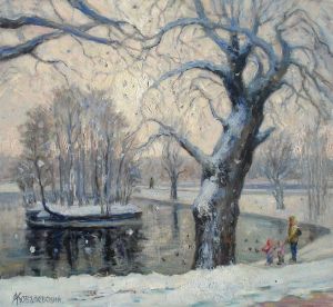 Painting, Landscape - The first snow in Terletsky Park