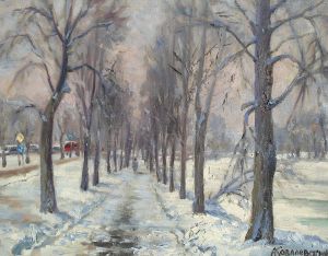 Painting, City landscape - Winter alley in Izmailovo