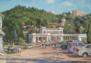 Painting, City landscape - Kislovodsk. View of the colonnade
