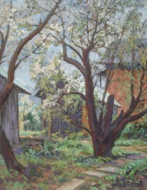 Painting, Landscape - Old cherries in Podolsk