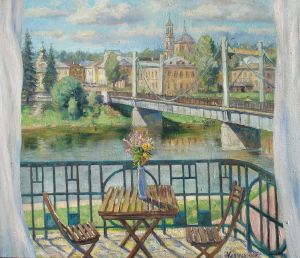 Painting, City landscape - View from the window to Tvertsa