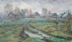 Painting, Landscape - A spring day in the village