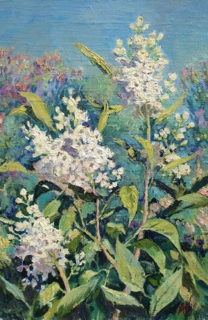 Painting, Landscape - Lilac bush. Morning