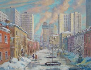 Painting, City landscape - Moscow. Shkolnaya Street