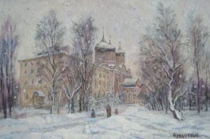 Painting, Landscape - Winter in Izmailovo manor. Pokrovsky Cathedral