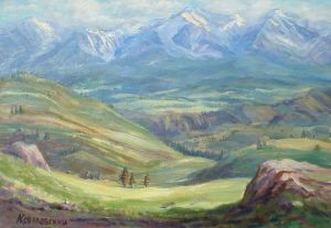 Painting, Landscape - Altai Mountains. View of Actra