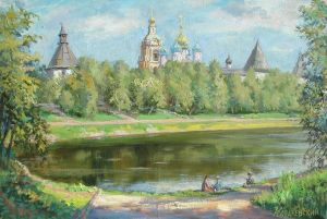 Painting, City landscape - View of the Novospassky Monastery