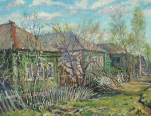Painting, Landscape - Fences in the village of Zaborye