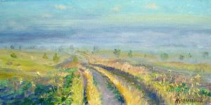 Painting, Impressionism - Foggy morning near Kozelsk