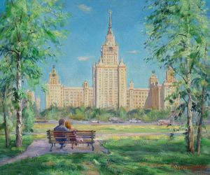 Painting, City landscape - Spring and Moscow State University