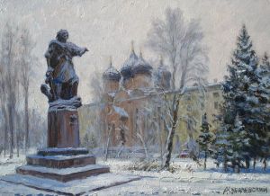 Painting, City landscape - Monument to Peter I in the Izmailovo estate