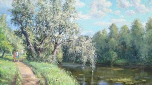 Painting, Landscape - A summer day. Silver Grape Pond