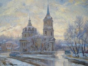 Painting, City landscape - Church of the Ascension of the Lord