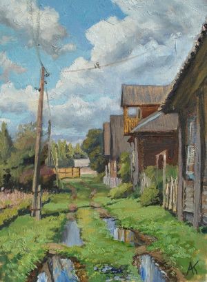 Painting, Landscape - Rainy summer in Gubarevo