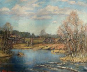 Painting, Landscape - Bordering river near the village of Skokovo