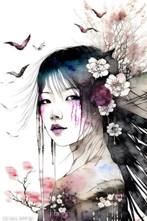 Painting, Impressionism - Japanese girl