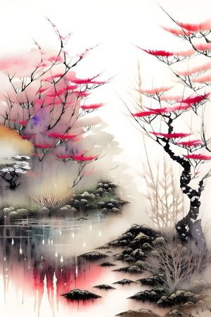 Painting, Mixed (combined) painting technique - Wild sakura