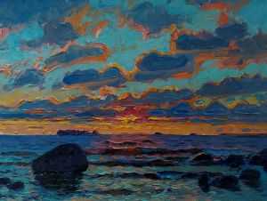 Painting, Seascape - Cloudy evening on the Gulf of Finland