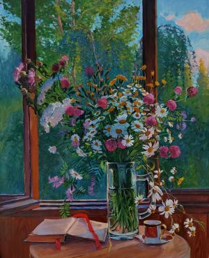 Painting, Still life - Summer mood. Bouquet of wild flowers