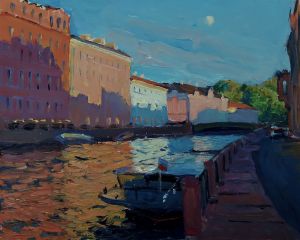 Painting, City landscape - Bright colors of a summer evening in St. Petersburg