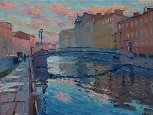 Painting, City landscape - Morning sketch on the Griboyedov Canal