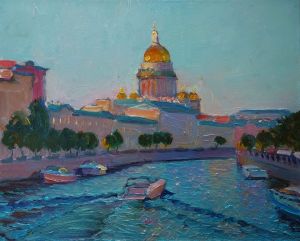 Painting, City landscape - Summer evening in St. Petersburg