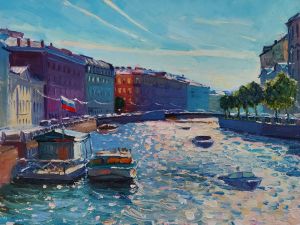 Painting, City landscape - A bright day in summer Petersburg