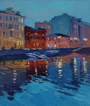 Painting, City landscape - A quiet evening on the Griboyedov Canal