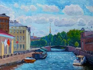 Painting, City landscape - Moika River before noon